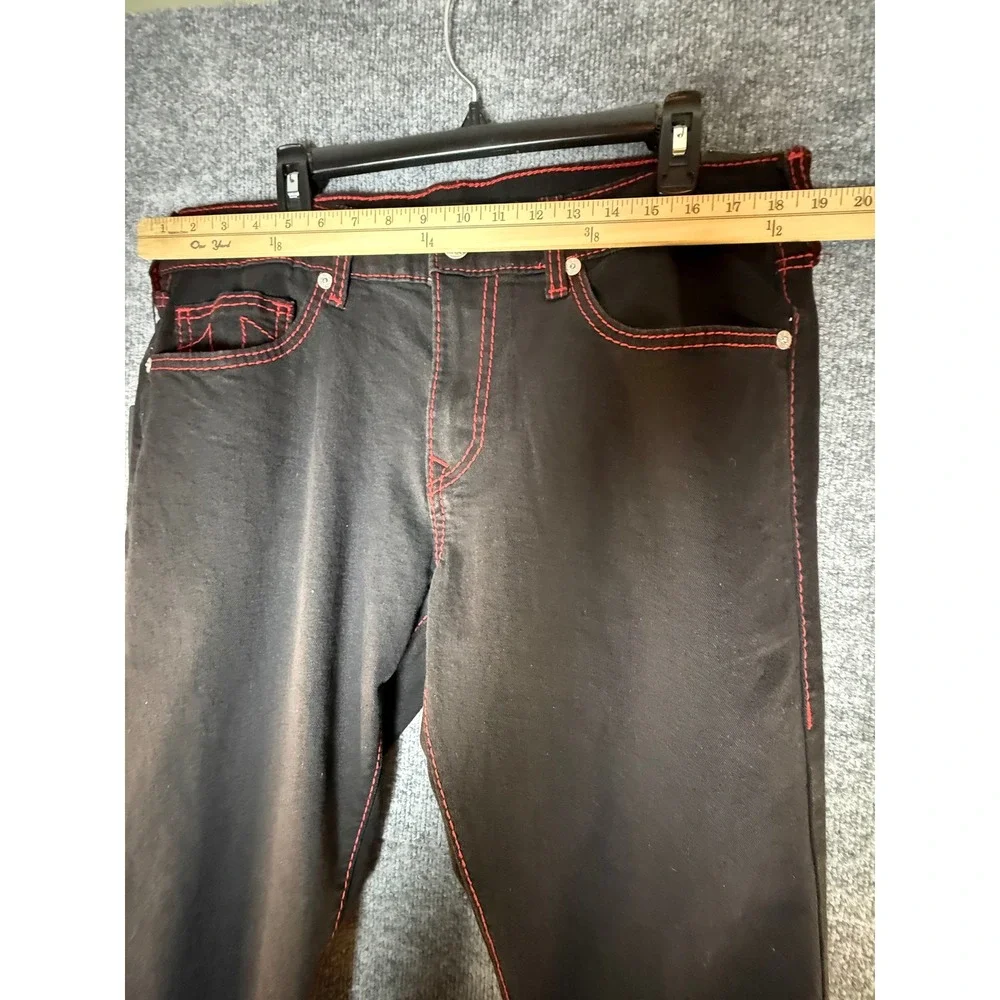 True Religion Ricky Big T Relaxed Straight Jeans Rinse Black Red Stitch Mens 36